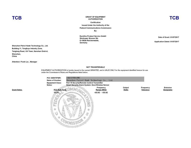 Door-Sensor-FCC-Certification